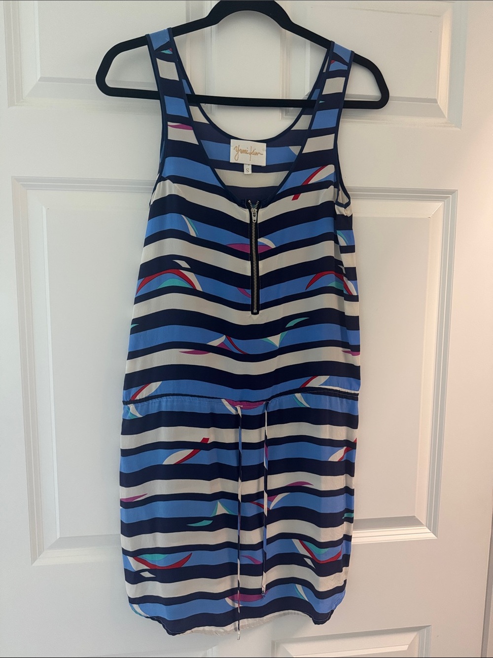 Yumi Kim Blue Striped Zipper-Front Sleeveless Dress